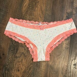 Pink Victoria secret candy hearts panty low rise hipster Medium lace trim